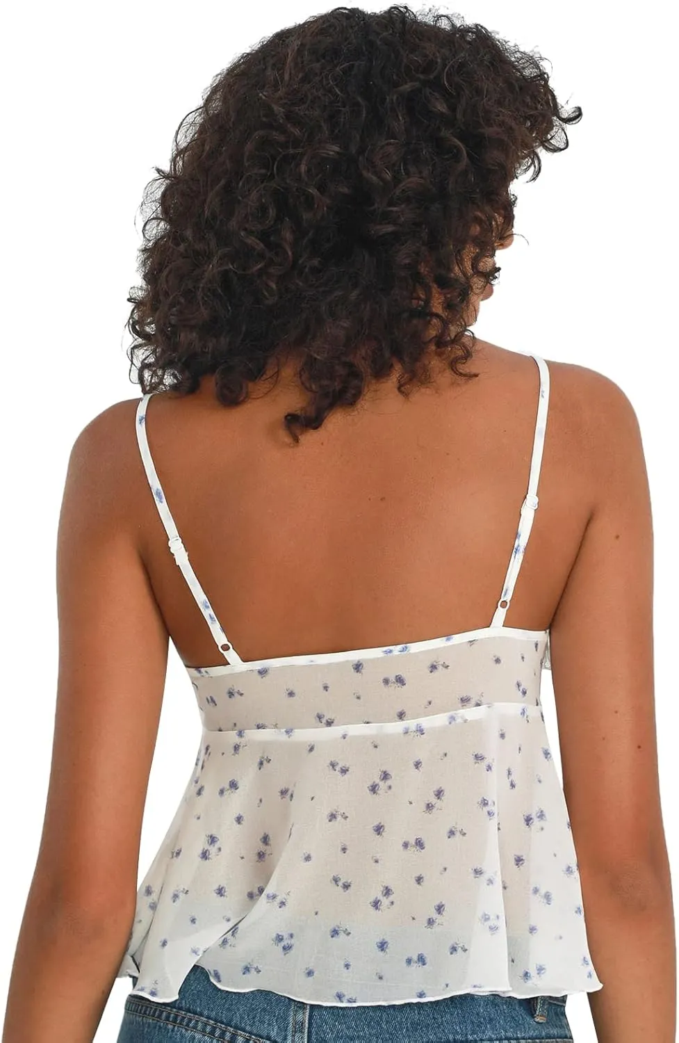 RUEWEY Women's Summer Tie Up Camisole Tops Lace Sleeveless V Neck Irregular Ruffle Bustier Tops Crop Tops