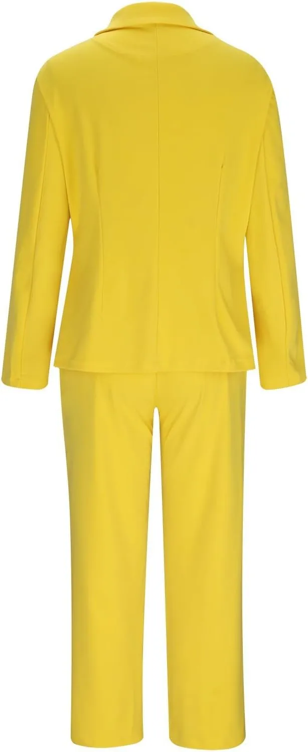 SACFOF 2 Piece Outfits for Women Long Sleeve Solid Color Blazer with Pants Casual Elegant Work Office Suit Sets