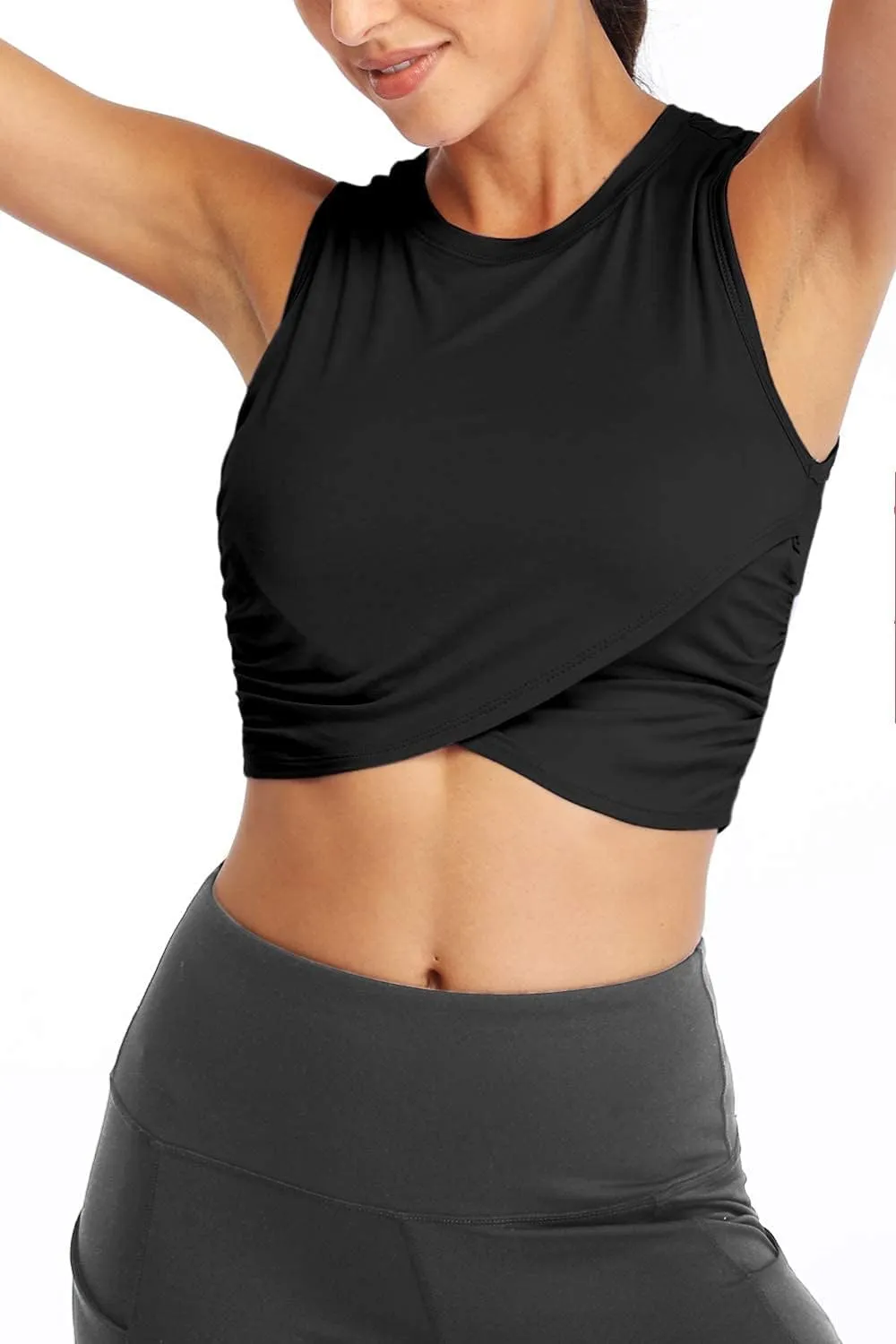 Sanutch Yoga Crop Tops Dance Tops Fitted Workout Crop Tops Yoga Tank Tops Athletic Sports Shirts for Women