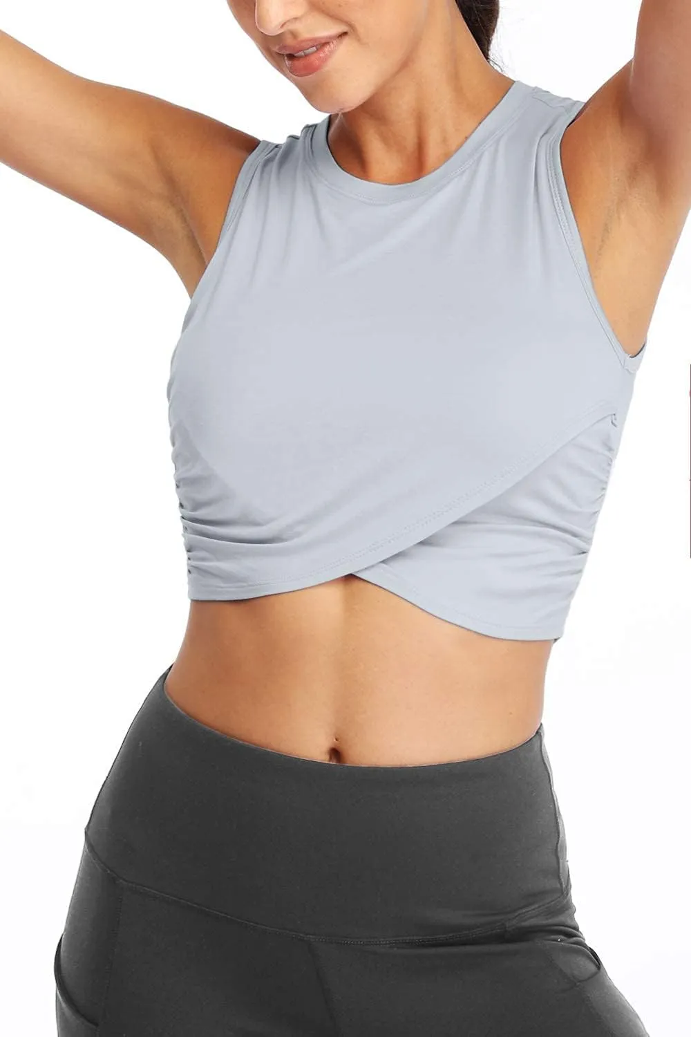 Sanutch Yoga Crop Tops Dance Tops Fitted Workout Crop Tops Yoga Tank Tops Athletic Sports Shirts for Women
