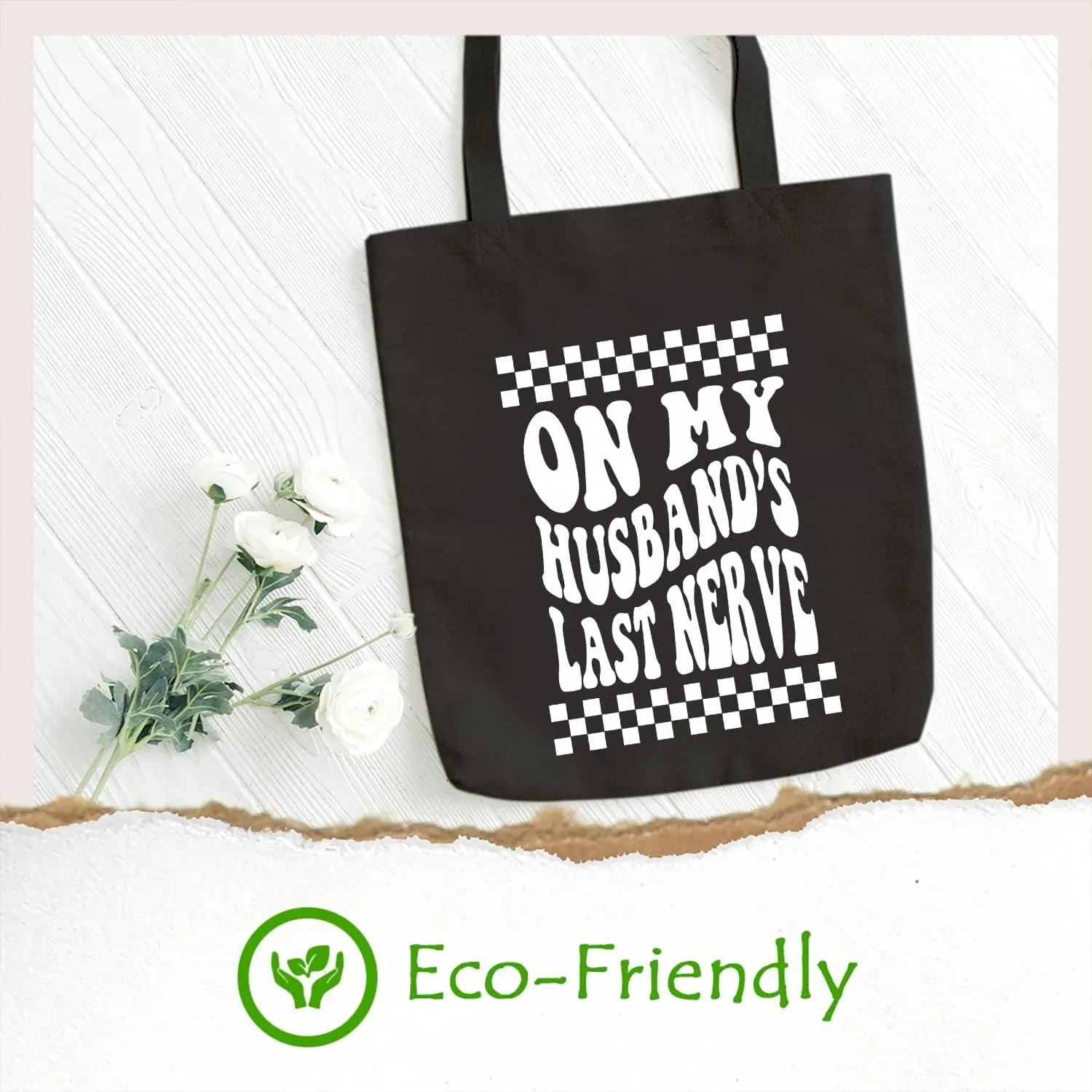 SAUIVD Women's On My Husband's Last Nerve Canvas Tote Bag Friendly Shoulder Funny Saying Graphic Resuable Shopping Bag