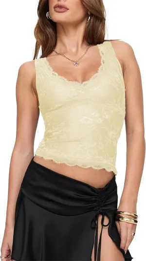 SAUNGKUAI Lace Going Out Tops for Women: V Neck Sleeveless Double Lined Y2K Tank Top Summer Outfits