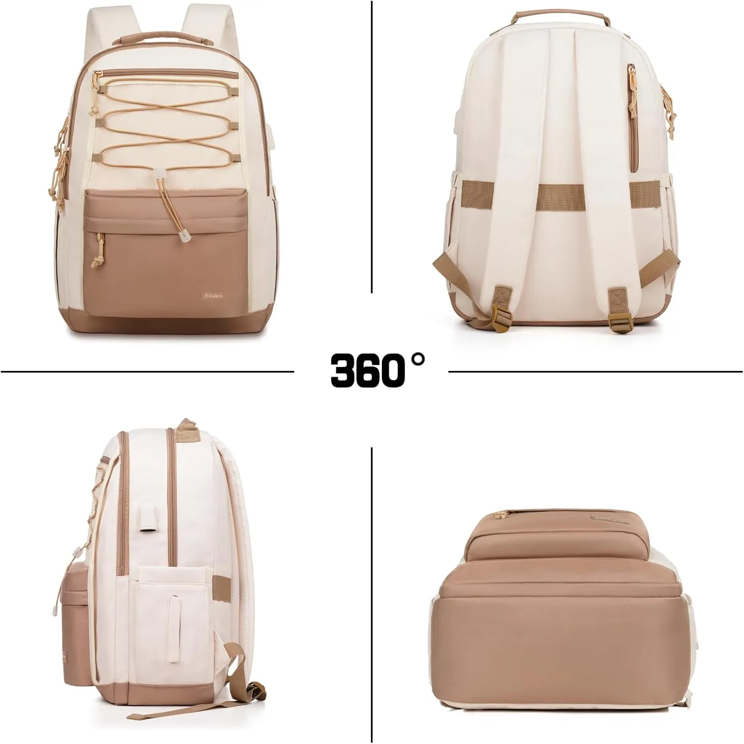 School Backpack for Teens Girls, Aesthetic College Backpack Large Bookbag for Women Students Fashion 15.6 Inch Laptop Bag for Work Travel (Khaki Beige)