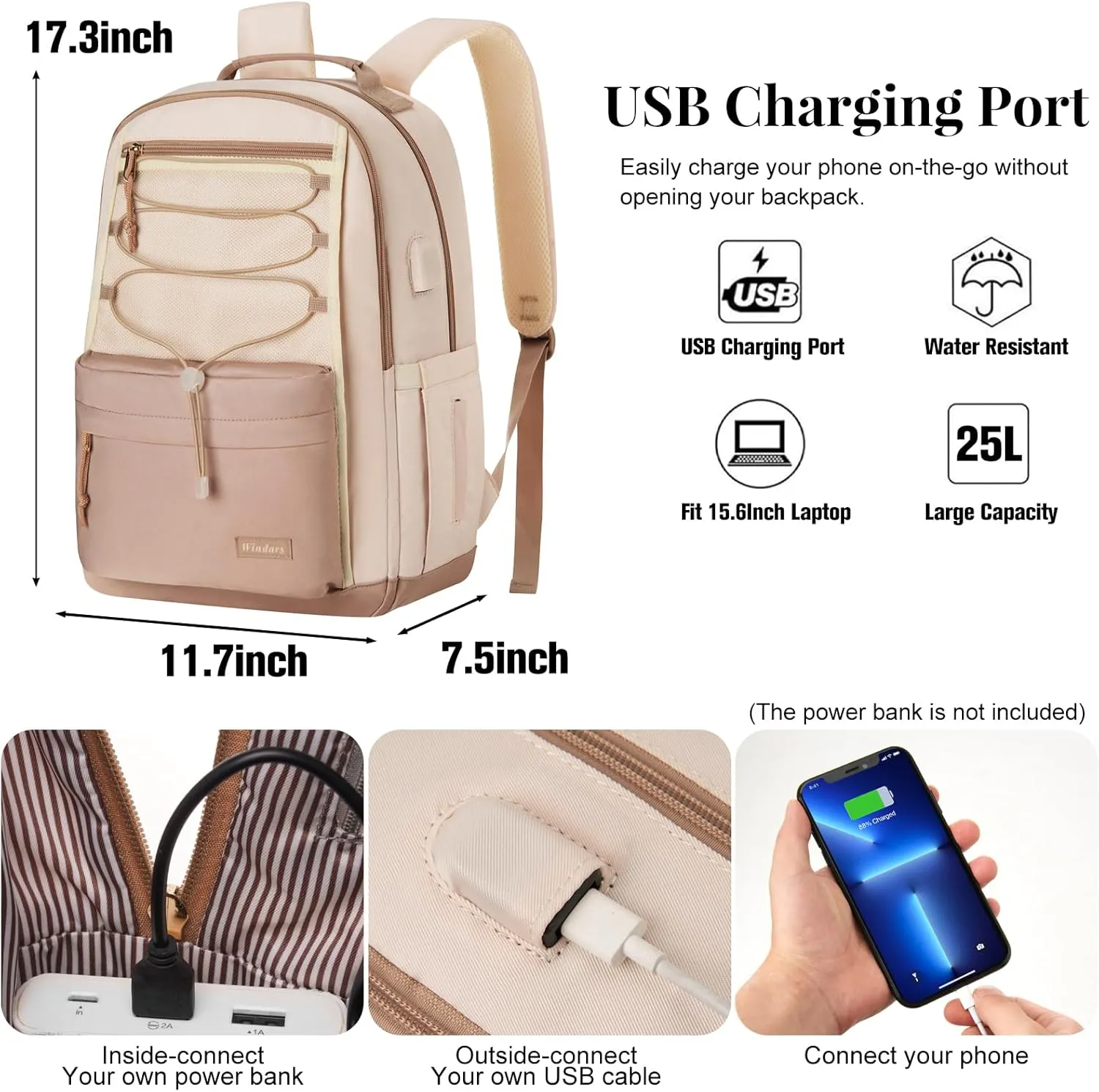 School Backpack for Teens Girls, Aesthetic College Backpack Large Bookbag for Women Students Fashion 15.6 Inch Laptop Bag for Work Travel (Khaki Beige)