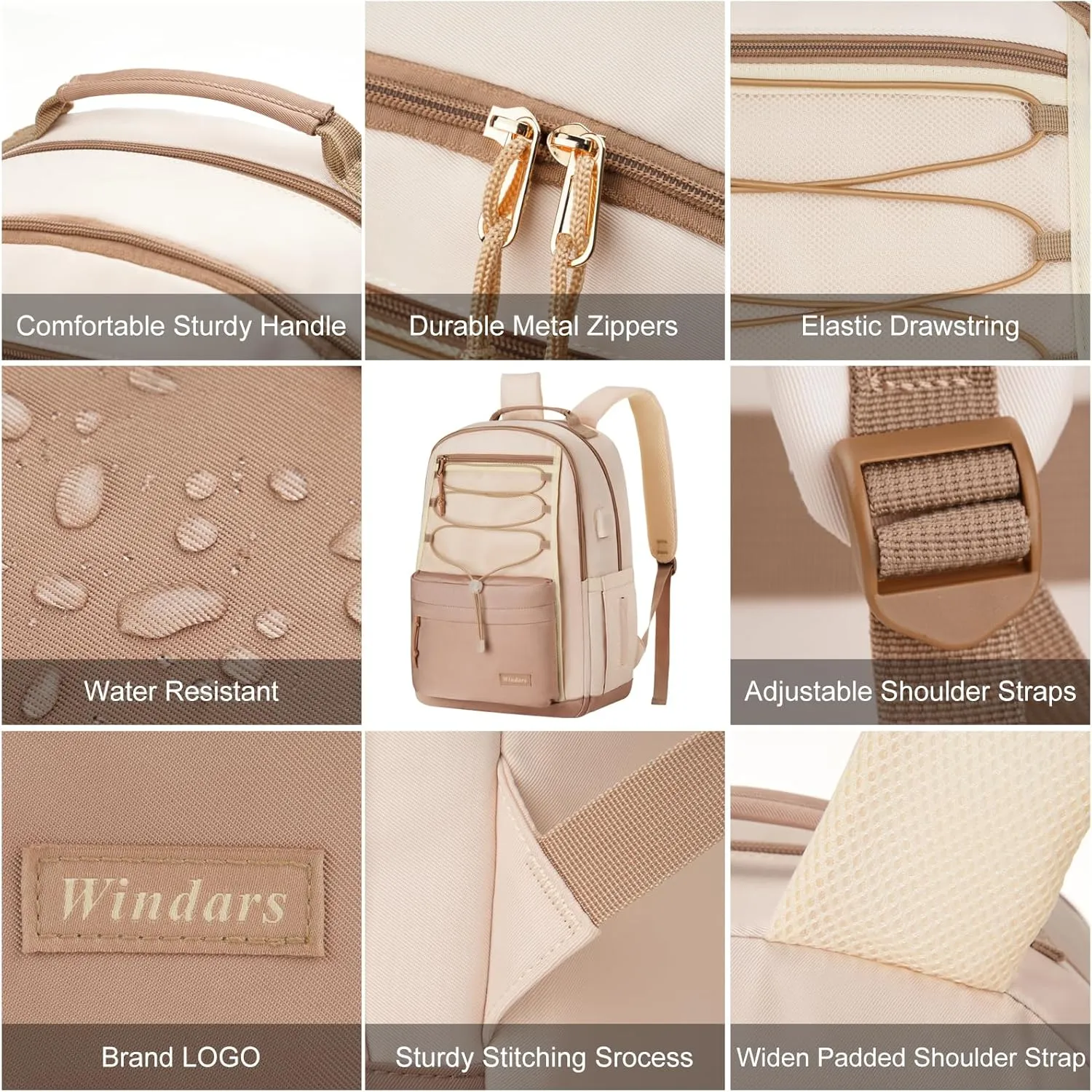 School Backpack for Teens Girls, Aesthetic College Backpack Large Bookbag for Women Students Fashion 15.6 Inch Laptop Bag for Work Travel (Khaki Beige)