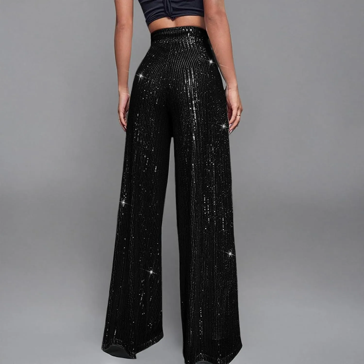 Sequin Pant for Women,2024 Spring Sparkly Glitter High Waist Wide Leg Palazzo Pant Party Club Trouser Bling Legging