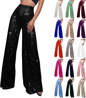 Sequin Pant for Women,2024 Spring Sparkly Glitter High Waist Wide Leg Palazzo Pant Party Club Trouser Bling Legging