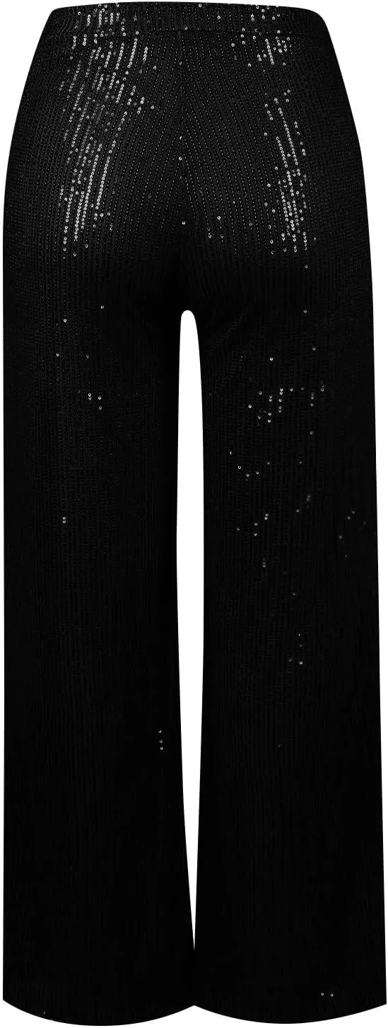 Sequin Pant for Women,2024 Spring Sparkly Glitter High Waist Wide Leg Palazzo Pant Party Club Trouser Bling Legging