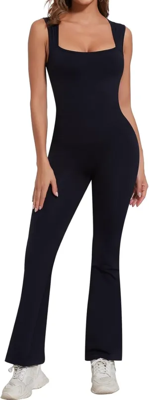 SHAPERIN Jumpsuits for Women Flared Pants Full Length Leggings Yoga Athletic Workout Rompers Casual Unitard Playsuits