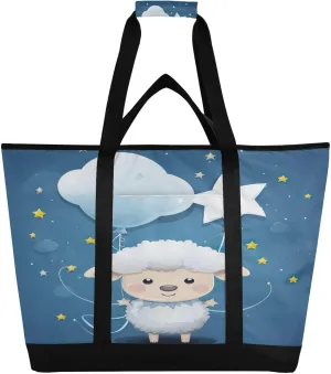 Sheep Star Tote Bag for Women with Zipper Reusable Grocery Bags Foldable Insulated Cooler Bag Totes Handbags Shopping Bags for Groceries Picnic Beach Travel Work