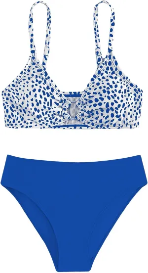 SHENHE Girl's 2 Piece O Ring Bikini High Waisted Spaghetti Strap Cute Swimsuit Bathing Suit