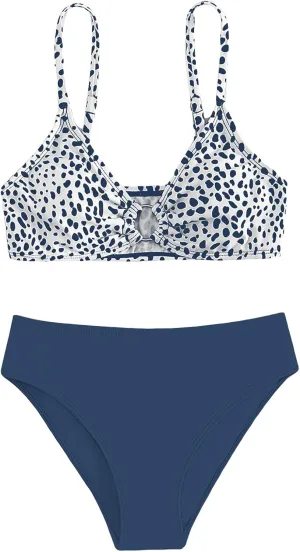 SHENHE Girl's 2 Piece O Ring Bikini High Waisted Spaghetti Strap Cute Swimsuit Bathing Suit