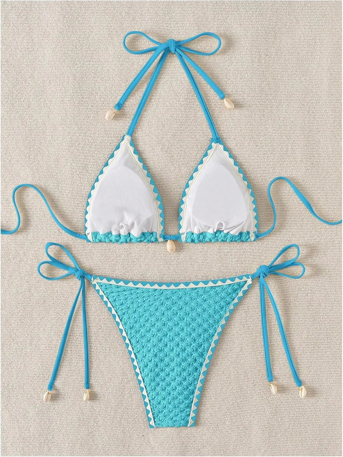 SHENHE Women's 2 Piece Triangle Beach Bikini Sets Color Block Halter Swimsuit Bathing Suit