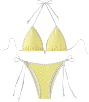 SHENHE Women's 2 Piece Triangle Beach Bikini Sets Color Block Halter Swimsuit Bathing Suit