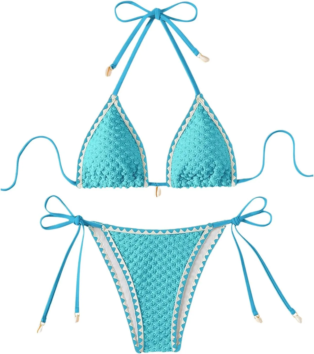 SHENHE Women's 2 Piece Triangle Beach Bikini Sets Color Block Halter Swimsuit Bathing Suit