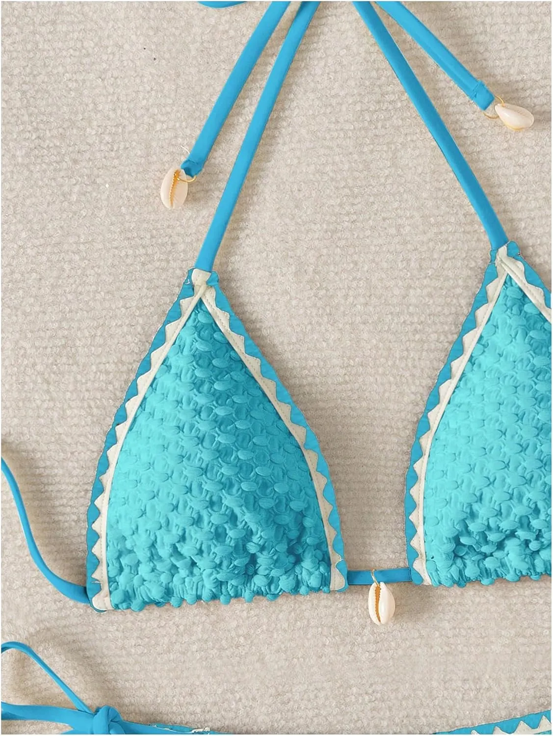 SHENHE Women's 2 Piece Triangle Beach Bikini Sets Color Block Halter Swimsuit Bathing Suit