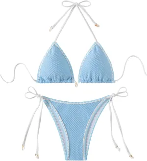 SHENHE Women's 2 Piece Triangle Beach Bikini Sets Color Block Halter Swimsuit Bathing Suit