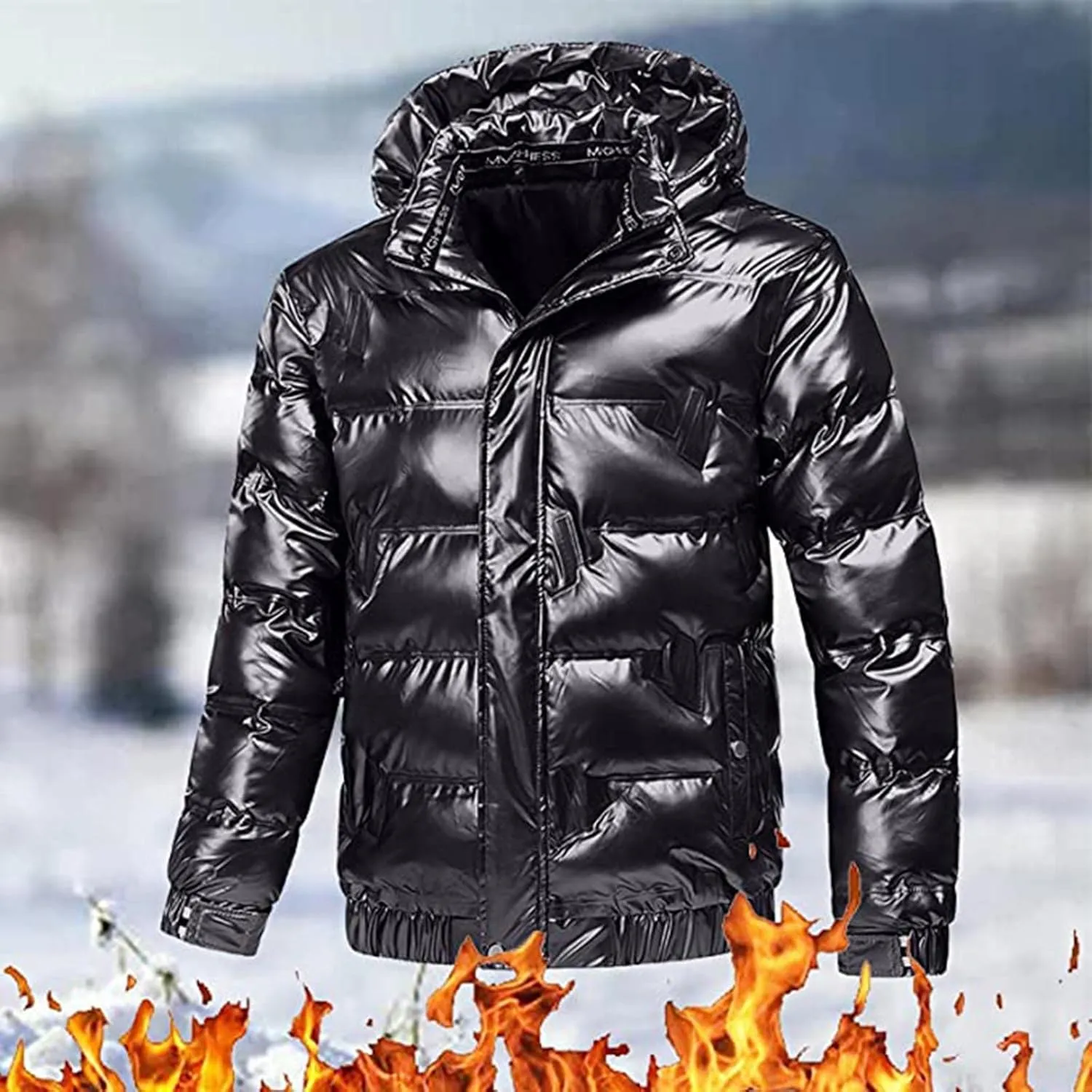 Shiny down Jacket Men Waterproof Reflective Outdoor Coats Lightweight Winter Hoodies Quilted Bomber Puffer Jackets