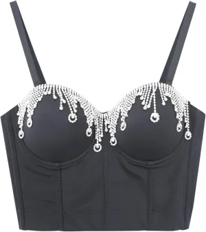 Shiny Trendy Tank Tops for Women Club Rhinestone Sparkle Glitter Sleeveless Y2K Shirts Sparkly Camisole Party Casual