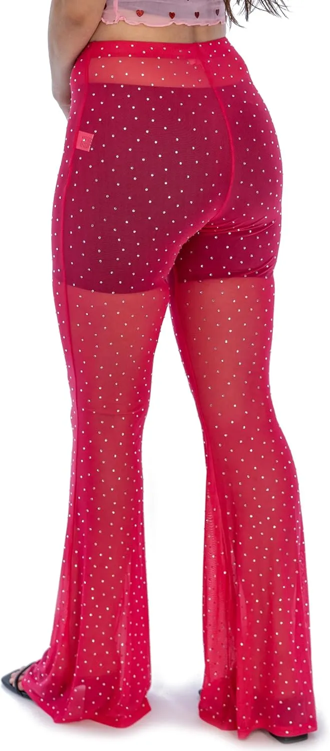 Shop Delfina Women's Print Elastic High Waisted Stretch Flared Leg Yoga Festival Rave Bell Bottoms Pants