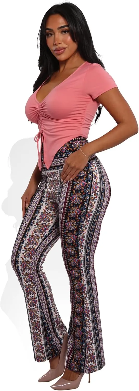 ShoSho Womens Flare Palazzo Pants Casual Boho Bell Bottoms Wide Leg Buttery Soft Bottoms
