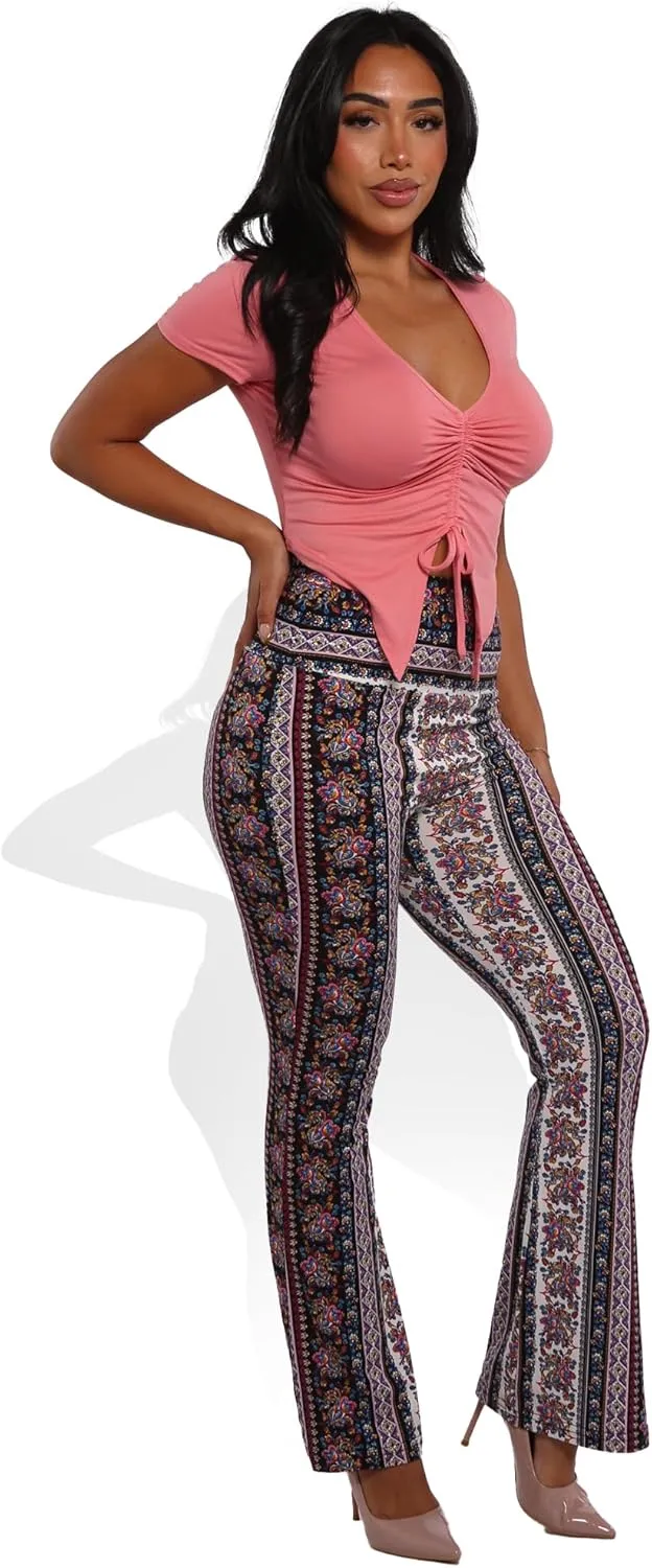ShoSho Womens Flare Palazzo Pants Casual Boho Bell Bottoms Wide Leg Buttery Soft Bottoms