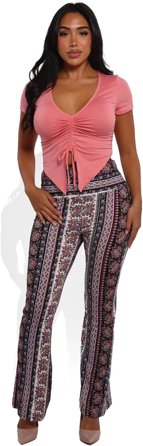 ShoSho Womens Flare Palazzo Pants Casual Boho Bell Bottoms Wide Leg Buttery Soft Bottoms