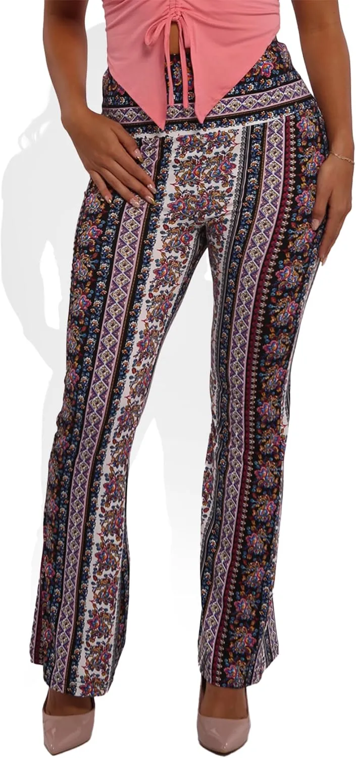 ShoSho Womens Flare Palazzo Pants Casual Boho Bell Bottoms Wide Leg Buttery Soft Bottoms