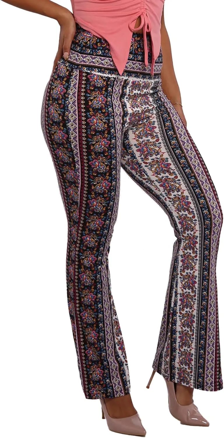 ShoSho Womens Flare Palazzo Pants Casual Boho Bell Bottoms Wide Leg Buttery Soft Bottoms
