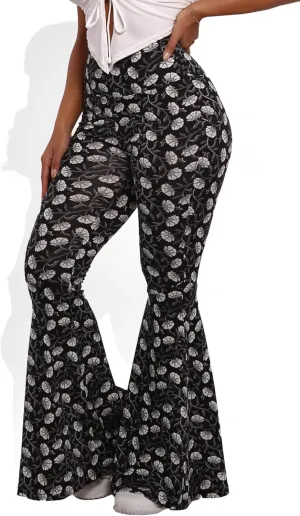 ShoSho Womens Flare Palazzo Pants Casual Boho Bell Bottoms Wide Leg Buttery Soft Bottoms