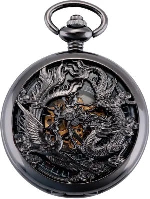 SIBOSUN Mechanical Pocket Watch for Men Antique Pocket Watch with Chain Steampunk Skeleton Mens Pocket Watches with Gift Box