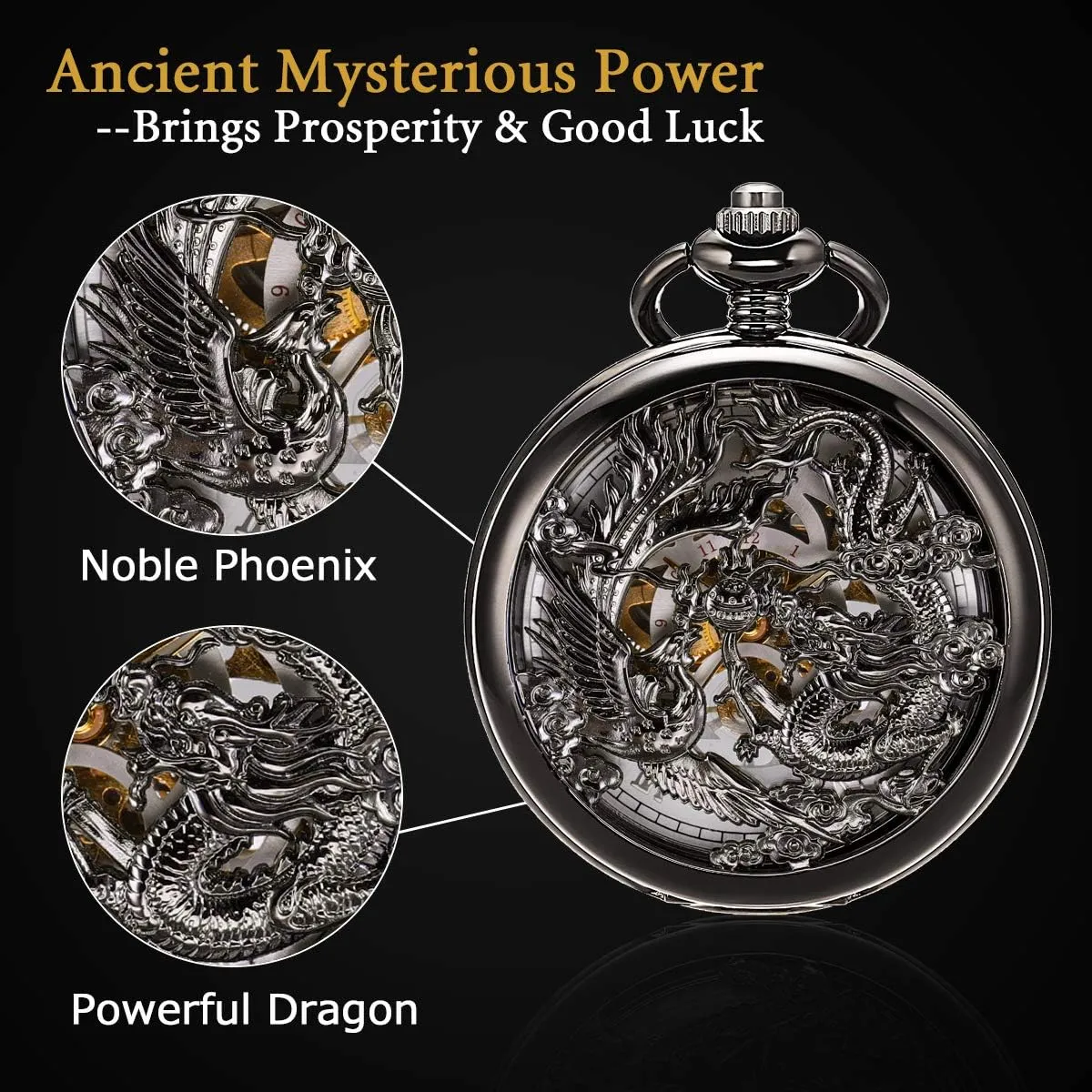 SIBOSUN Mechanical Pocket Watch for Men Antique Pocket Watch with Chain Steampunk Skeleton Mens Pocket Watches with Gift Box