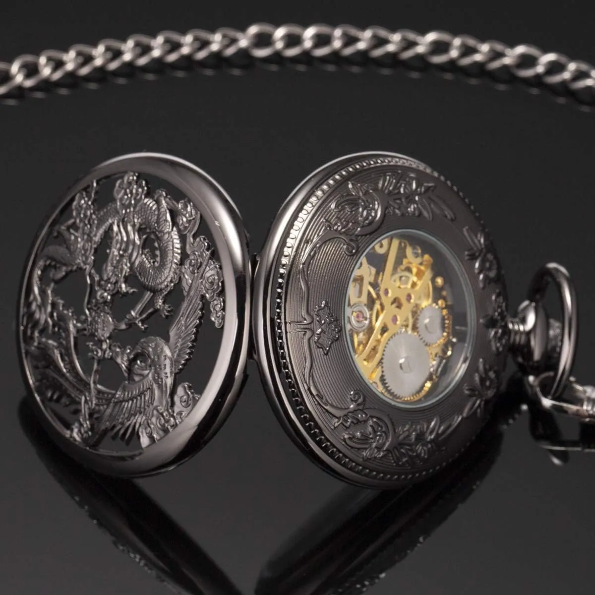 SIBOSUN Mechanical Pocket Watch for Men Antique Pocket Watch with Chain Steampunk Skeleton Mens Pocket Watches with Gift Box