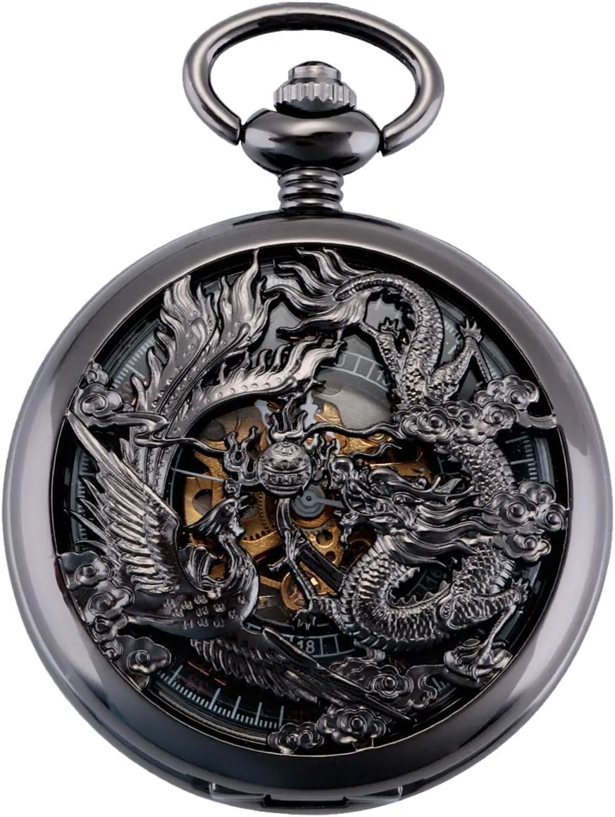 SIBOSUN Mechanical Pocket Watch for Men Antique Pocket Watch with Chain Steampunk Skeleton Mens Pocket Watches with Gift Box