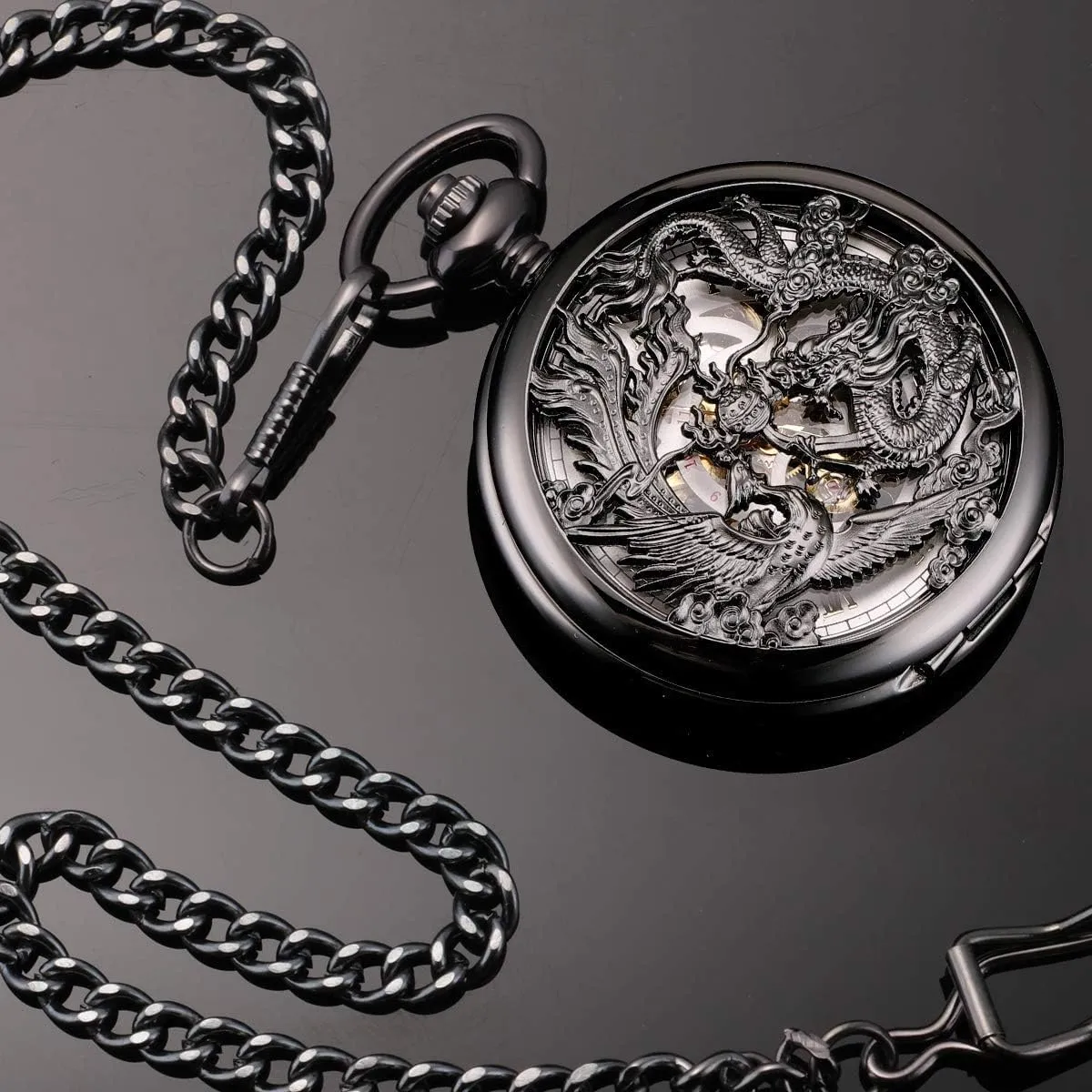SIBOSUN Mechanical Pocket Watch for Men Antique Pocket Watch with Chain Steampunk Skeleton Mens Pocket Watches with Gift Box