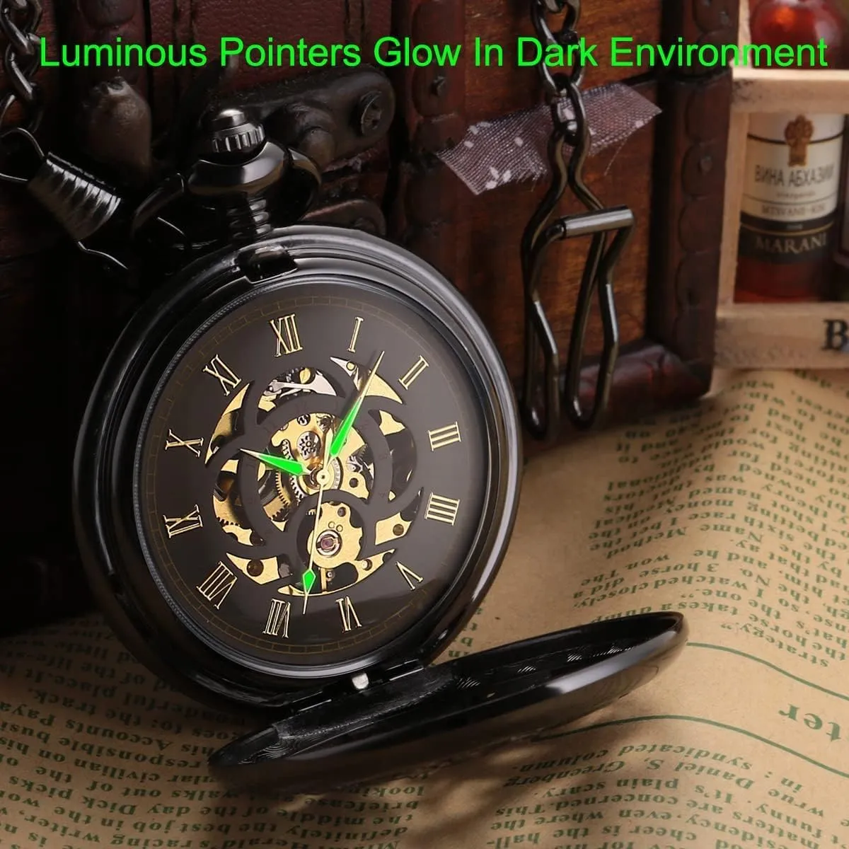 SIBOSUN Mechanical Pocket Watch for Men Antique Pocket Watch with Chain Steampunk Skeleton Mens Pocket Watches with Gift Box