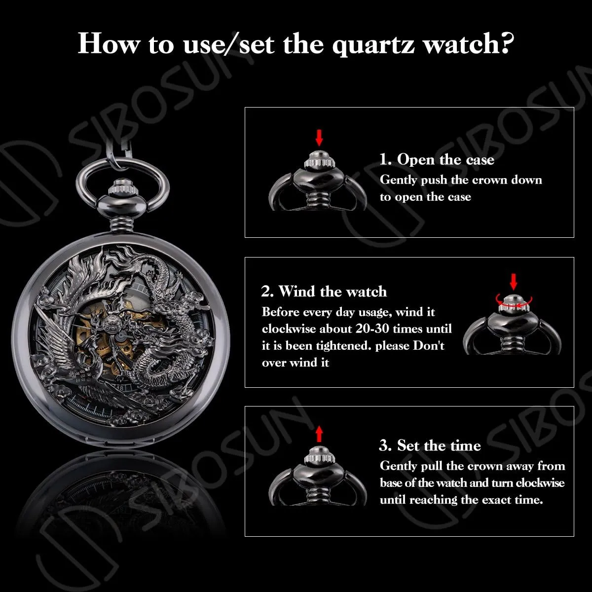 SIBOSUN Mechanical Pocket Watch for Men Antique Pocket Watch with Chain Steampunk Skeleton Mens Pocket Watches with Gift Box
