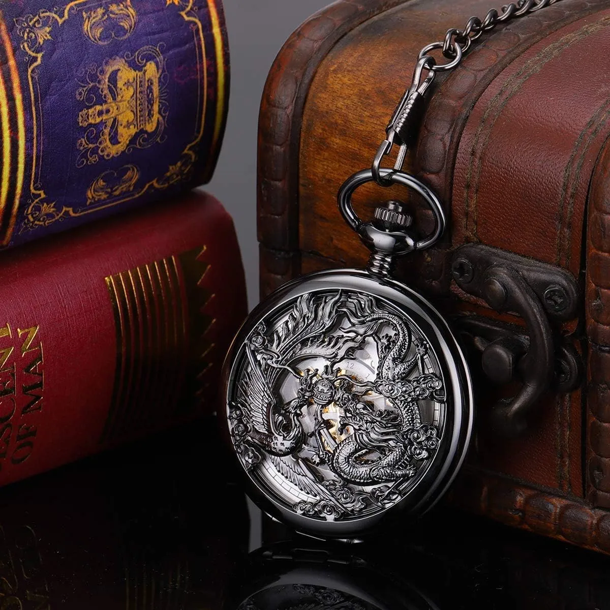 SIBOSUN Mechanical Pocket Watch for Men Antique Pocket Watch with Chain Steampunk Skeleton Mens Pocket Watches with Gift Box
