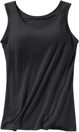 Sleeveless Womens Tank Tops with Built in Bra, Summer Cute Top Basic Padded Wide Strap Yoga Camisole Workout Shirts
