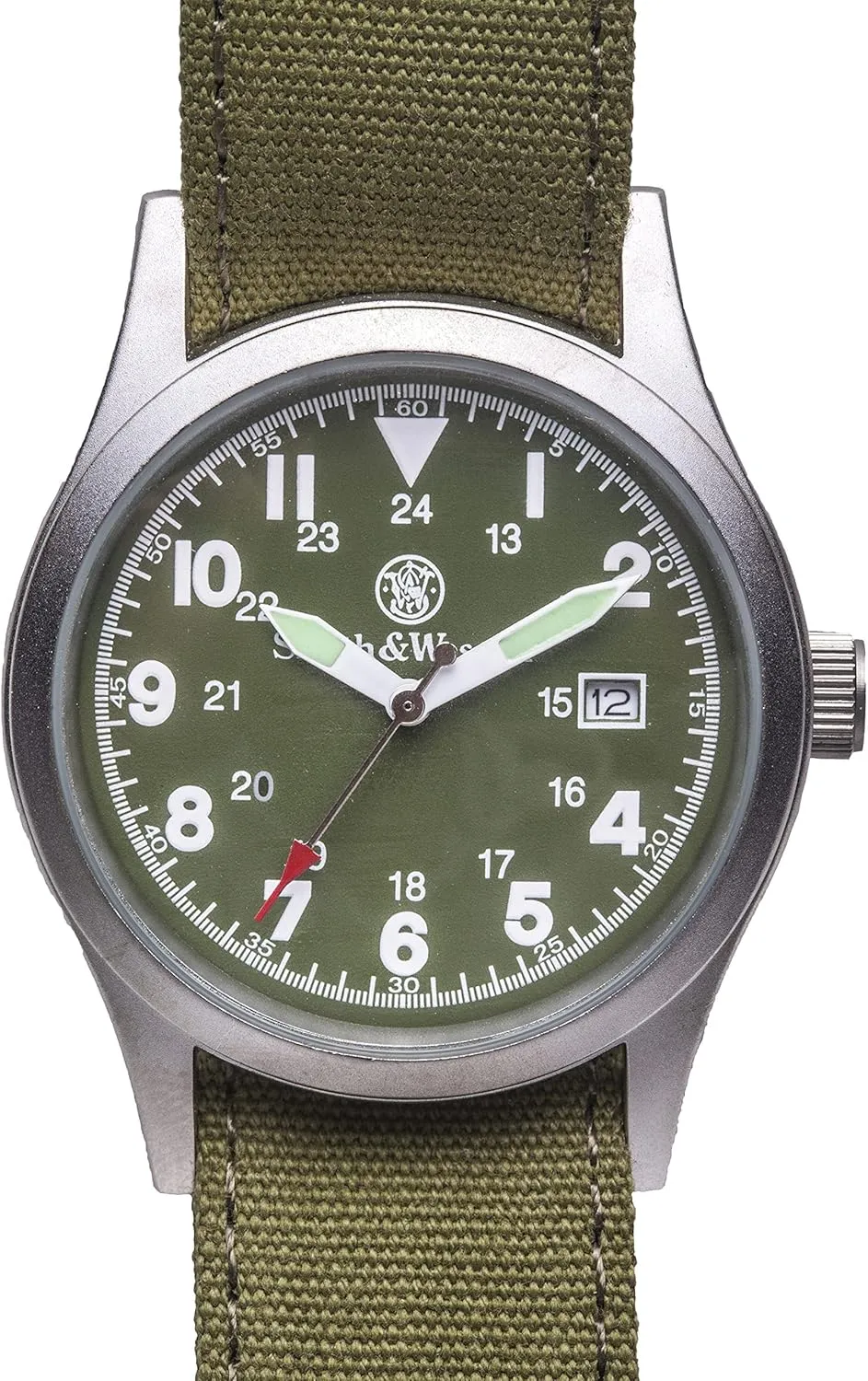 Smith & Wesson Men's Military Watch, 3 Interchangeable Canvas Straps, 3 ATM Water Resistant, Date Display, Scratch Resistant Glass, Suitable for Outdoor Activities, 38 mm