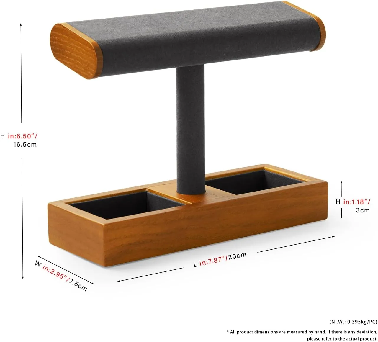 Solid Wood Watch Display Stand T-bar Watch Stand Holder Organizer For Men And Women (Grey)