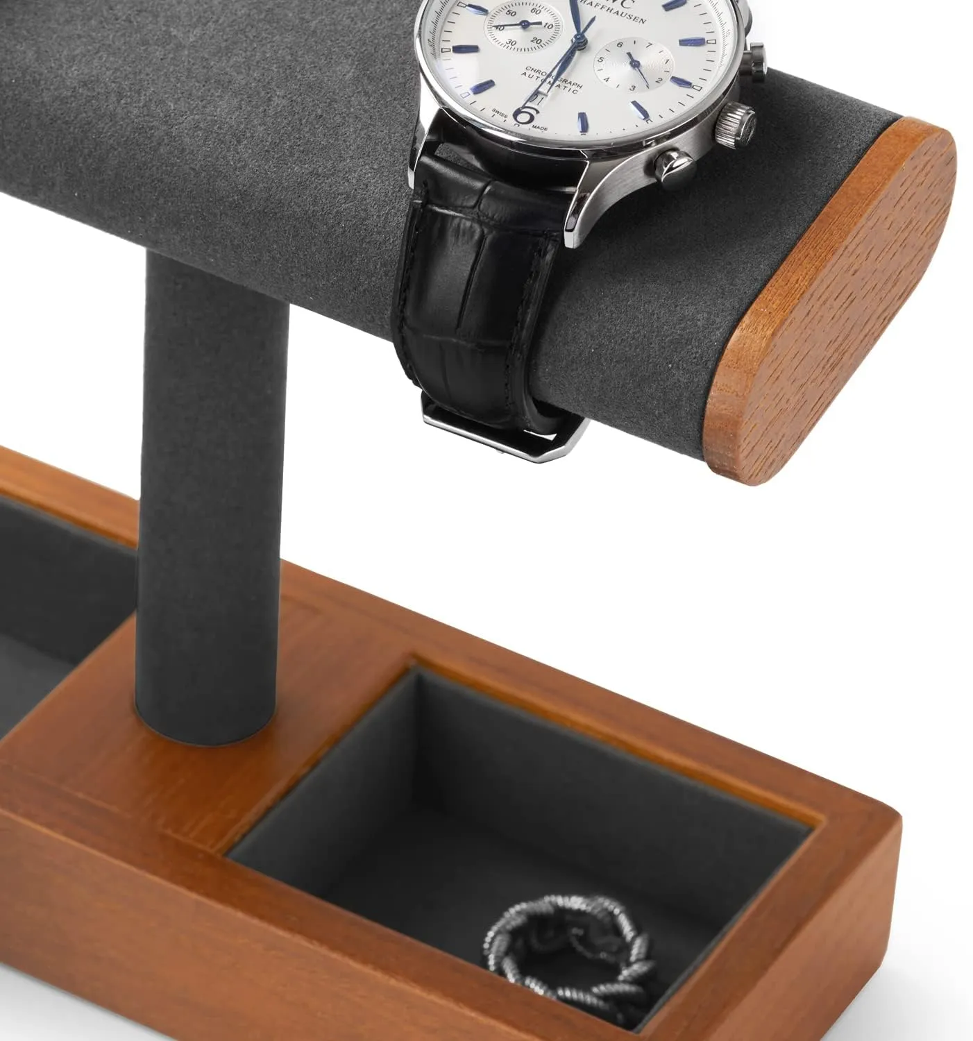 Solid Wood Watch Display Stand T-bar Watch Stand Holder Organizer For Men And Women (Grey)