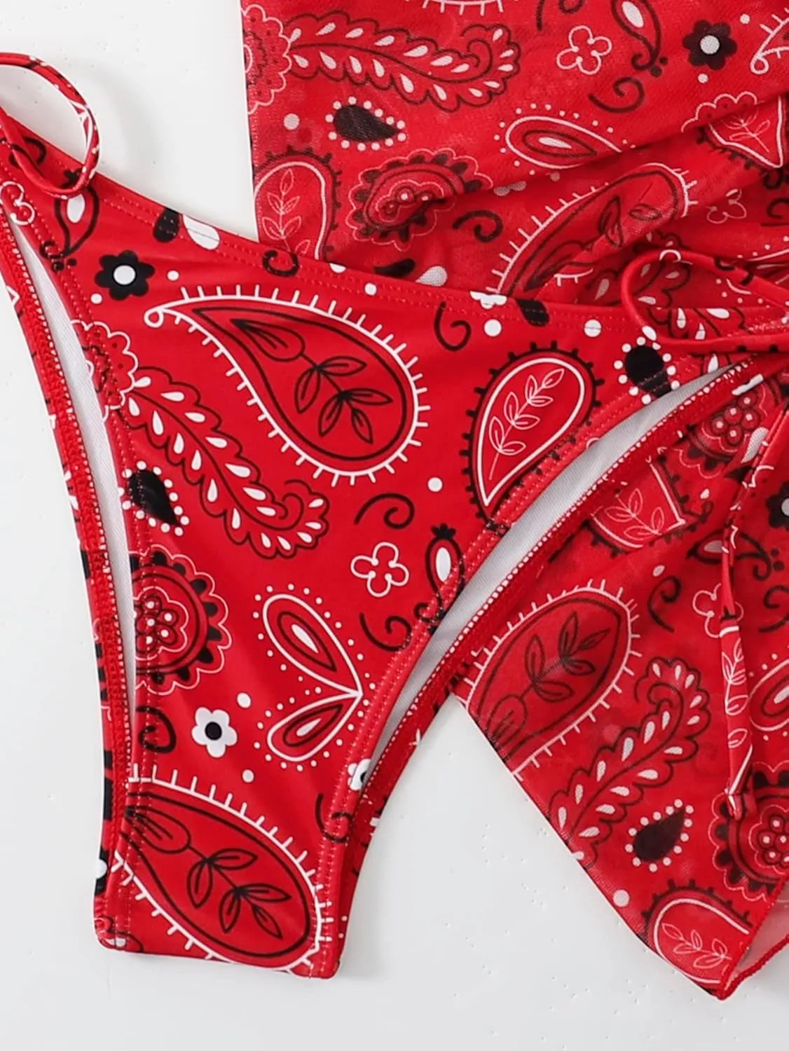 SOLY HUX Bikini Sets for Women Paisley Print Halter Triangle Bathing Suit 3 Piece Swimsuit with Sarong Cover Up