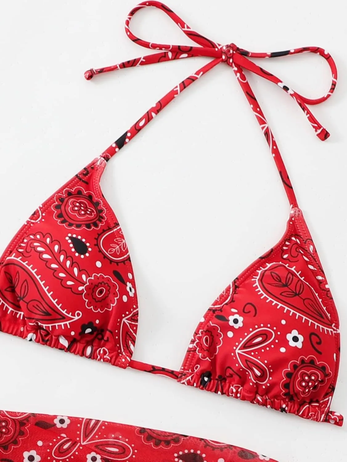 SOLY HUX Bikini Sets for Women Paisley Print Halter Triangle Bathing Suit 3 Piece Swimsuit with Sarong Cover Up