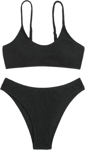 SOLY HUX Bikini Sets for Women Solid Textured Bikini Bathing Suits 2 Piece Swimsuit