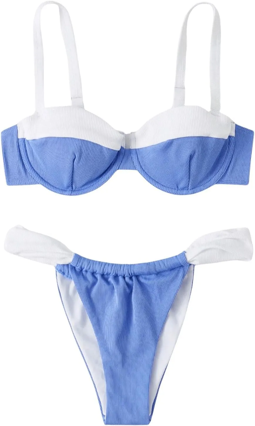 SOLY HUX Women's Color Block Underwire Bikini Sets Bathing Suits Two Piece Swimsuits