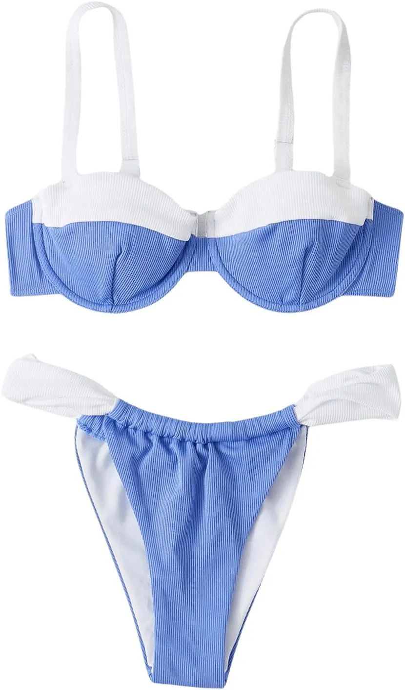 SOLY HUX Women's Color Block Underwire Bikini Sets Bathing Suits Two Piece Swimsuits