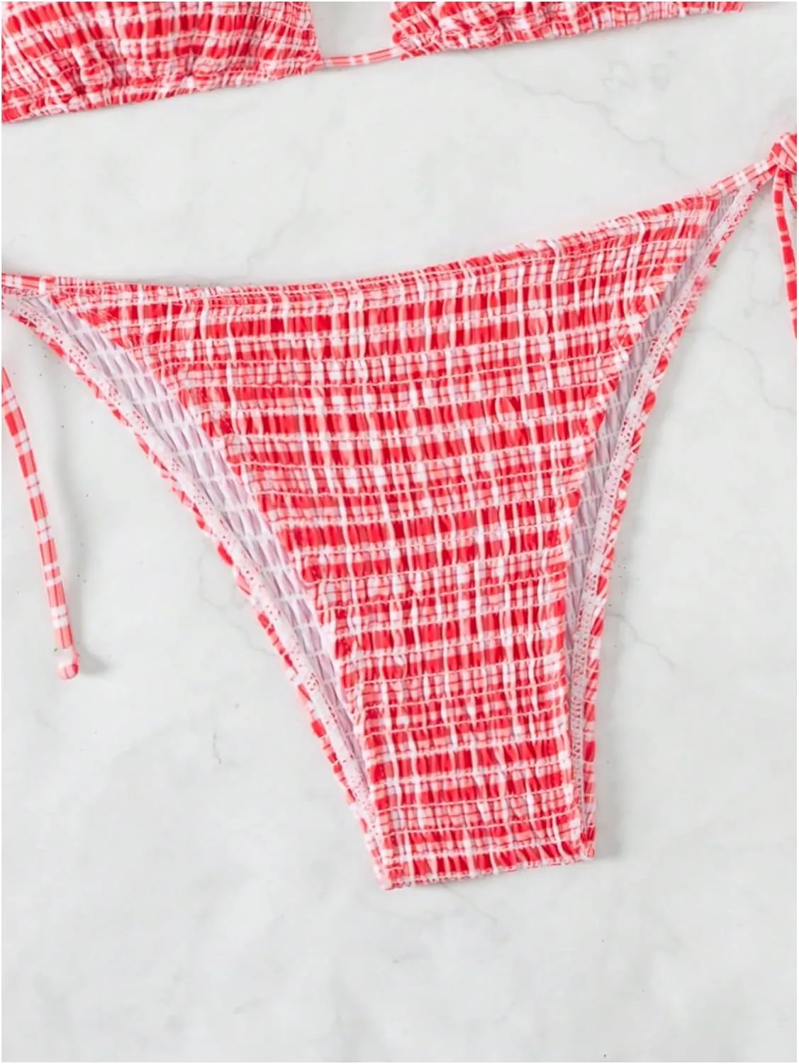 SOLY HUX Women's Plaid Gingham Bikini Sets Halter String Triangle Tie Side Bathing Suit Two Piece Swimsuit