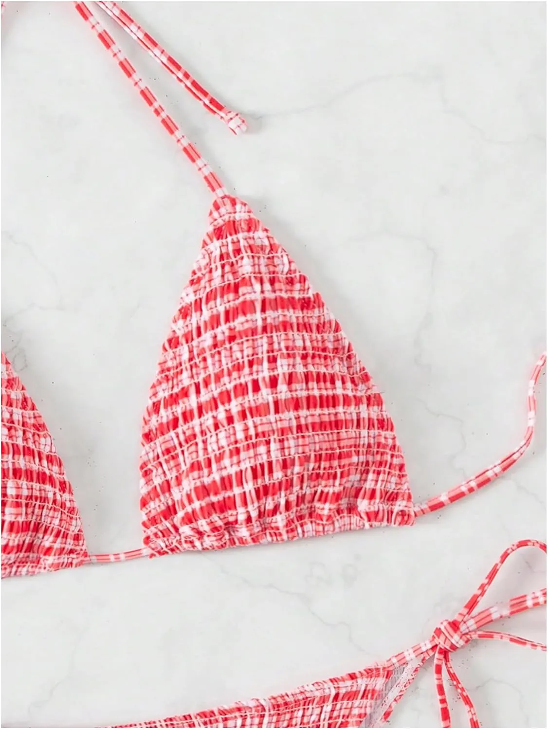 SOLY HUX Women's Plaid Gingham Bikini Sets Halter String Triangle Tie Side Bathing Suit Two Piece Swimsuit