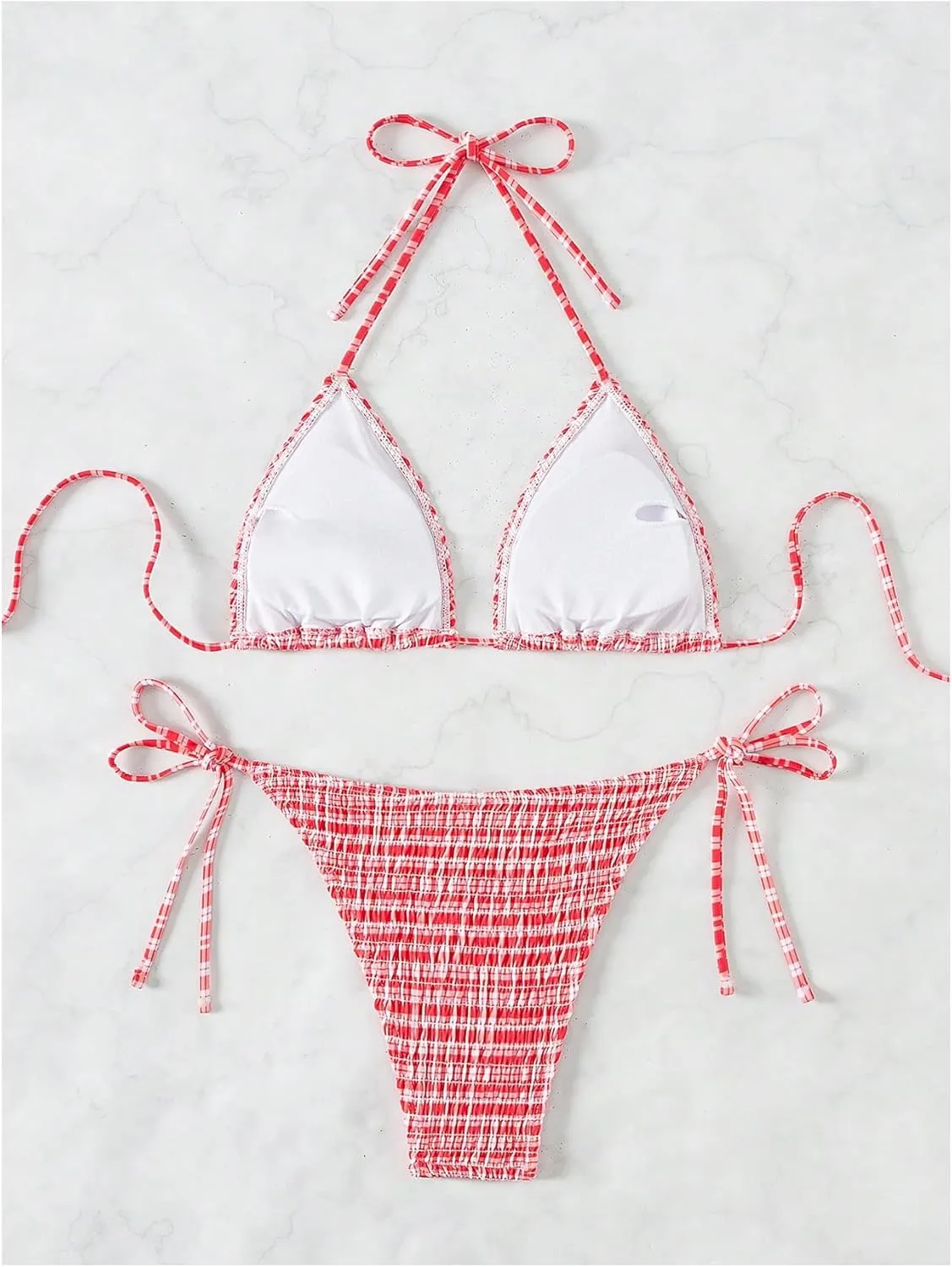 SOLY HUX Women's Plaid Gingham Bikini Sets Halter String Triangle Tie Side Bathing Suit Two Piece Swimsuit